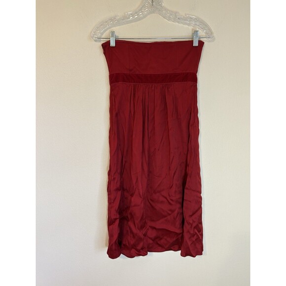 Vintage Banana Republic 100% Silk Strapless Mini Dress Size 0 Red Satin Velvet - Picture 2 of 4